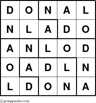 The grouppuzzles.com Answer grid for the Donal puzzle for 