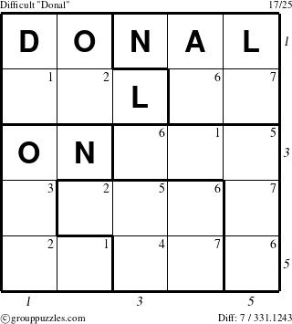 The grouppuzzles.com Difficult Donal puzzle for , suitable for printing, with all 7 steps marked