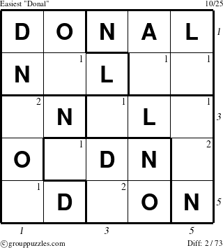 The grouppuzzles.com Easiest Donal puzzle for , suitable for printing, with all 2 steps marked