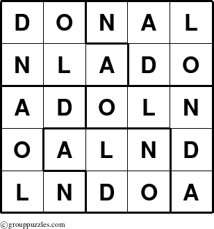 The grouppuzzles.com Answer grid for the Donal puzzle for 