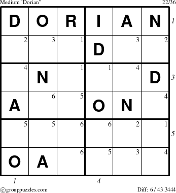 The grouppuzzles.com Medium Dorian puzzle for  with all 6 steps marked