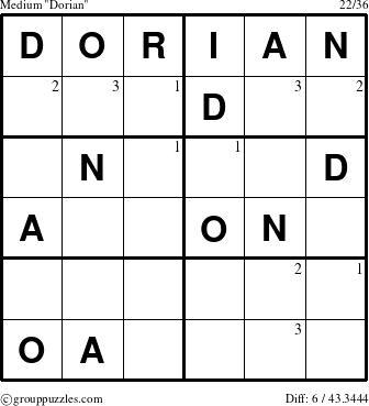 The grouppuzzles.com Medium Dorian puzzle for  with the first 3 steps marked