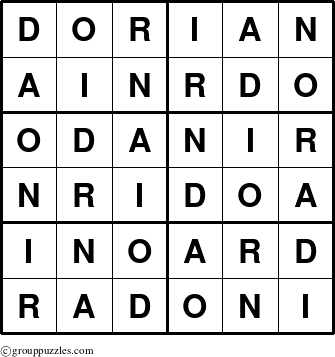 The grouppuzzles.com Answer grid for the Dorian puzzle for 