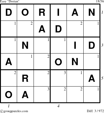 The grouppuzzles.com Easy Dorian puzzle for , suitable for printing, with all 3 steps marked