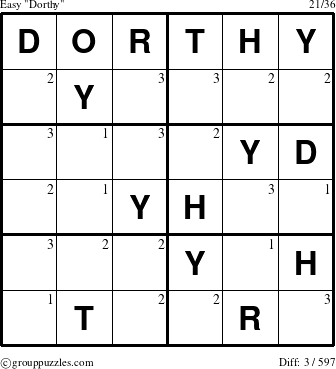 The grouppuzzles.com Easy Dorthy puzzle for  with the first 3 steps marked