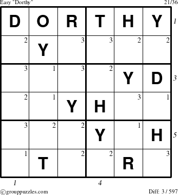 The grouppuzzles.com Easy Dorthy puzzle for  with all 3 steps marked