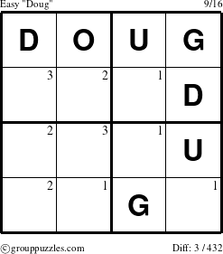 The grouppuzzles.com Easy Doug puzzle for  with the first 3 steps marked