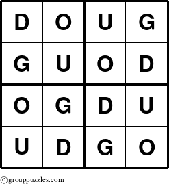 The grouppuzzles.com Answer grid for the Doug puzzle for 