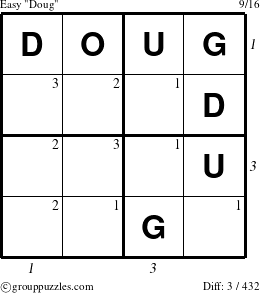 The grouppuzzles.com Easy Doug puzzle for  with all 3 steps marked