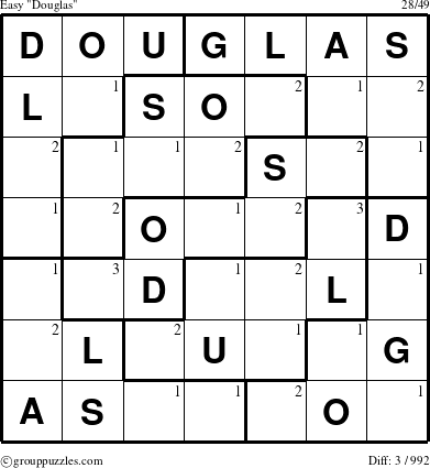 The grouppuzzles.com Easy Douglas puzzle for  with the first 3 steps marked