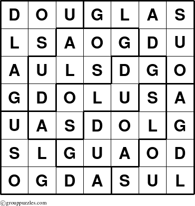 The grouppuzzles.com Answer grid for the Douglas puzzle for 