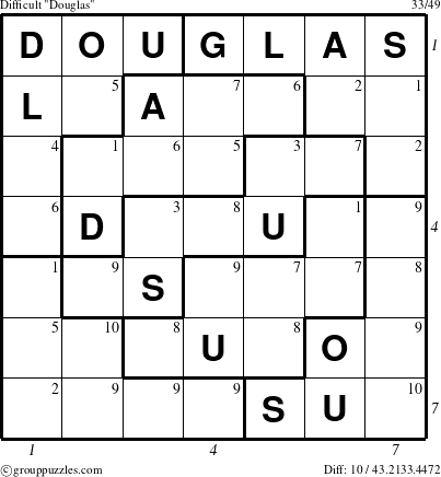 The grouppuzzles.com Difficult Douglas puzzle for  with all 10 steps marked