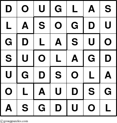 The grouppuzzles.com Answer grid for the Douglas puzzle for 