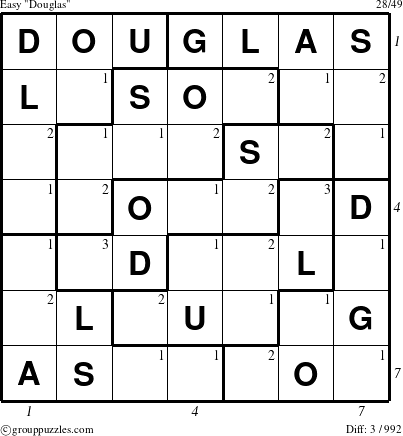 The grouppuzzles.com Easy Douglas puzzle for  with all 3 steps marked