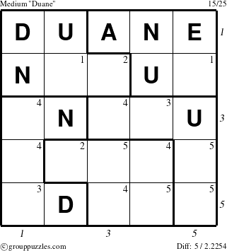 The grouppuzzles.com Medium Duane puzzle for  with all 5 steps marked