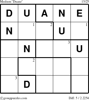 The grouppuzzles.com Medium Duane puzzle for  with the first 3 steps marked