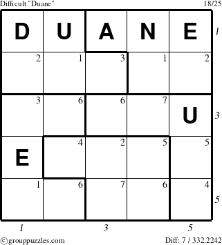 The grouppuzzles.com Difficult Duane puzzle for , suitable for printing, with all 7 steps marked