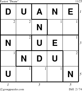 The grouppuzzles.com Easiest Duane puzzle for , suitable for printing, with all 2 steps marked