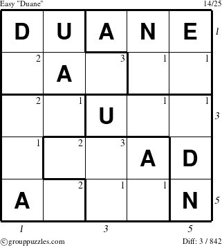 The grouppuzzles.com Easy Duane puzzle for  with all 3 steps marked