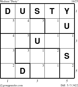 The grouppuzzles.com Medium Dusty puzzle for , suitable for printing, with all 5 steps marked