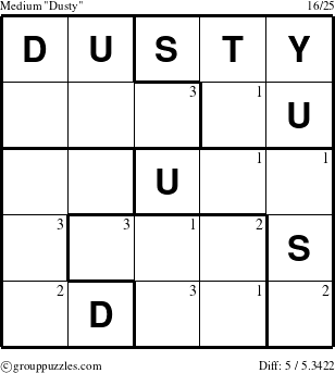 The grouppuzzles.com Medium Dusty puzzle for  with the first 3 steps marked