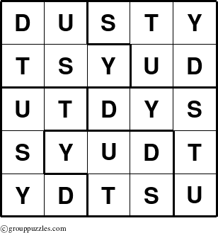 The grouppuzzles.com Answer grid for the Dusty puzzle for 