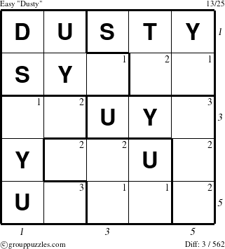 The grouppuzzles.com Easy Dusty puzzle for , suitable for printing, with all 3 steps marked