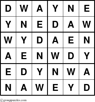 The grouppuzzles.com Answer grid for the Dwayne puzzle for 