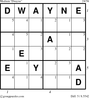 The grouppuzzles.com Medium Dwayne puzzle for , suitable for printing, with all 5 steps marked