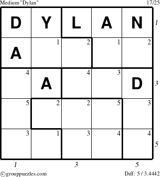 The grouppuzzles.com Medium Dylan puzzle for  with all 5 steps marked