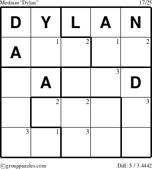 The grouppuzzles.com Medium Dylan puzzle for  with the first 3 steps marked