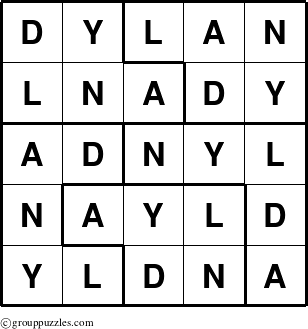 The grouppuzzles.com Answer grid for the Dylan puzzle for 