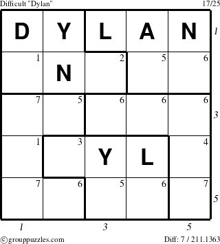 The grouppuzzles.com Difficult Dylan puzzle for , suitable for printing, with all 7 steps marked