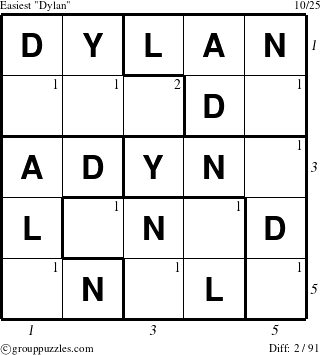 The grouppuzzles.com Easiest Dylan puzzle for , suitable for printing, with all 2 steps marked