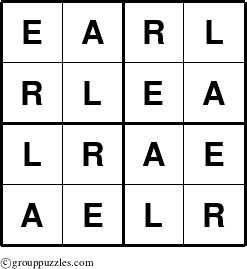 The grouppuzzles.com Answer grid for the Earl puzzle for 