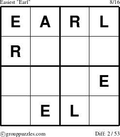 The grouppuzzles.com Easiest Earl puzzle for 