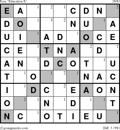 The grouppuzzles.com Easy Education-X-c1 puzzle for  with the first 3 steps marked