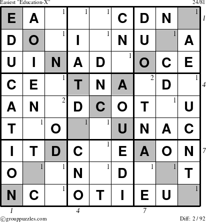 The grouppuzzles.com Easiest Education-X-c1 puzzle for , suitable for printing, with all 2 steps marked