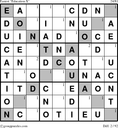 The grouppuzzles.com Easiest Education-X-c1 puzzle for  with the first 2 steps marked