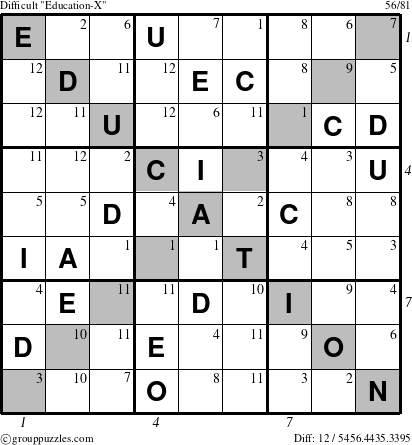 The grouppuzzles.com Difficult Education-X-d1 puzzle for , suitable for printing, with all 12 steps marked