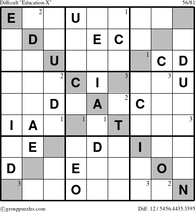 The grouppuzzles.com Difficult Education-X-d1 puzzle for  with the first 3 steps marked