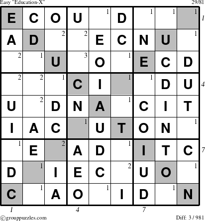 The grouppuzzles.com Easy Education-X-d1 puzzle for  with all 3 steps marked