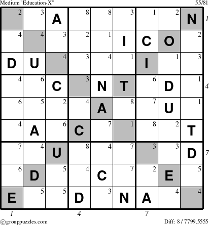 The grouppuzzles.com Medium Education-X-d2 puzzle for  with all 8 steps marked