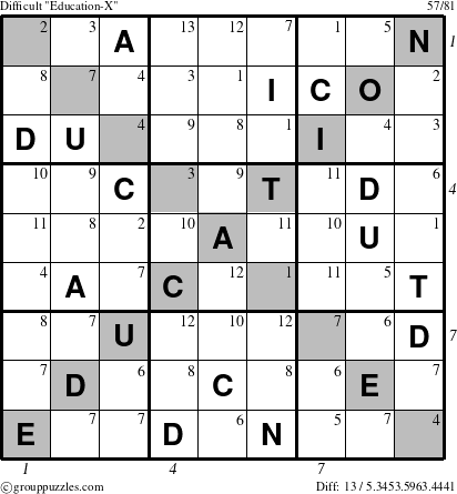 The grouppuzzles.com Difficult Education-X-d2 puzzle for  with all 13 steps marked