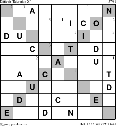 The grouppuzzles.com Difficult Education-X-d2 puzzle for  with the first 3 steps marked