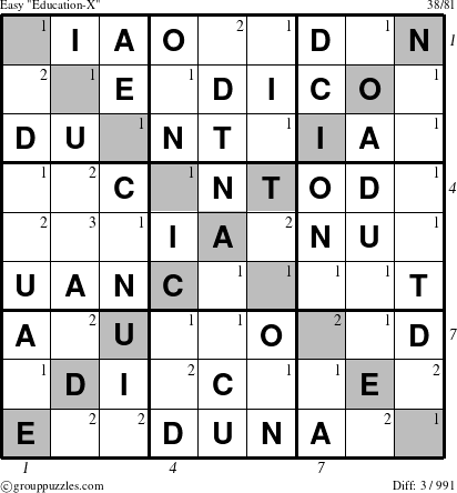 The grouppuzzles.com Easy Education-X-d2 puzzle for , suitable for printing, with all 3 steps marked