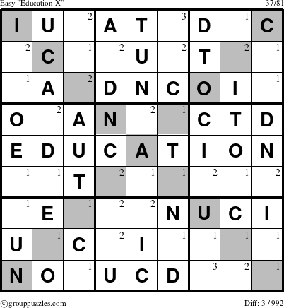 The grouppuzzles.com Easy Education-X-r5 puzzle for  with the first 3 steps marked