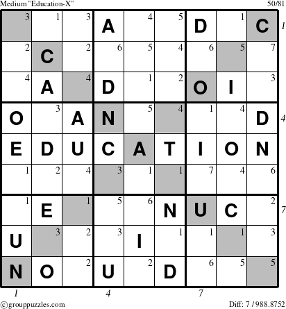 The grouppuzzles.com Medium Education-X-r5 puzzle for , suitable for printing, with all 7 steps marked