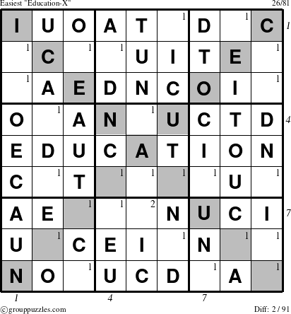 The grouppuzzles.com Easiest Education-X-r5 puzzle for  with all 2 steps marked