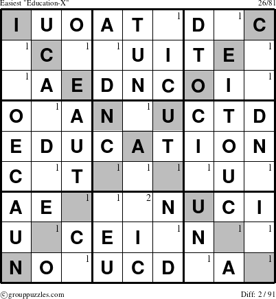 The grouppuzzles.com Easiest Education-X-r5 puzzle for  with the first 2 steps marked